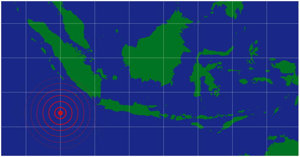 Concentric circles emanating from glowing red dot