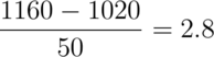 \frac{1160 - 1020}{50} = 2.8