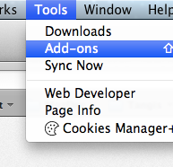 *Tools* menu with *Add-ons** menu selected