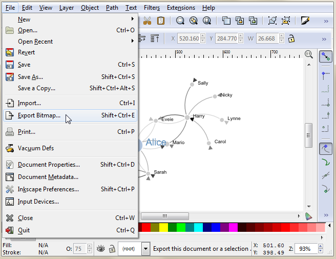 Inkscape Export Bitmap menu