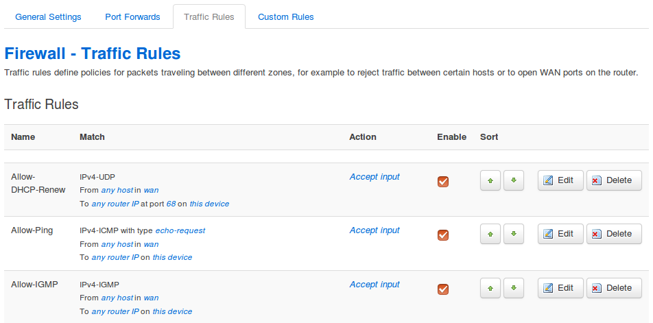 Network -> Firewall > Traffic Rules