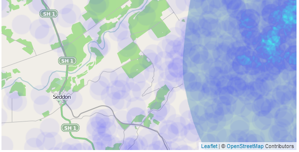 Radii of points zoomed in