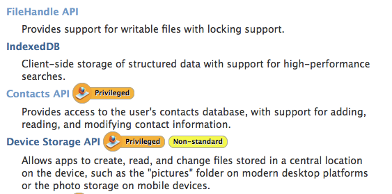 Access levels for the APIs