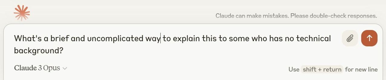 Une requête utilisateur sur une interface d'IA conversationnelle demandant une explication simple pour un public non technique.