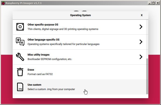 Raspberry Pi Imager CHOOSE OS