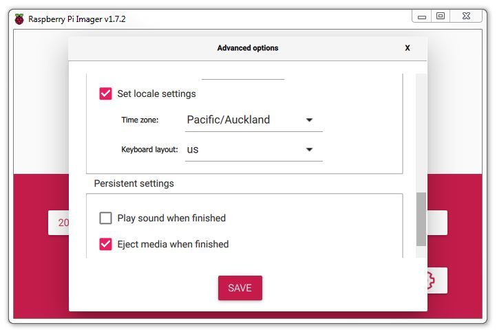 Raspberry Pi Imager Settings