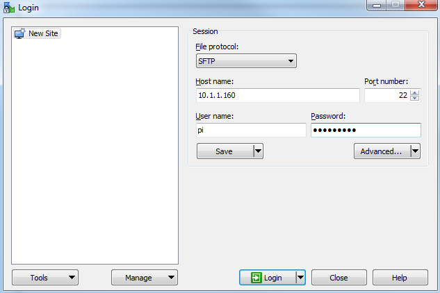 WinSCP Host Name, User and Password